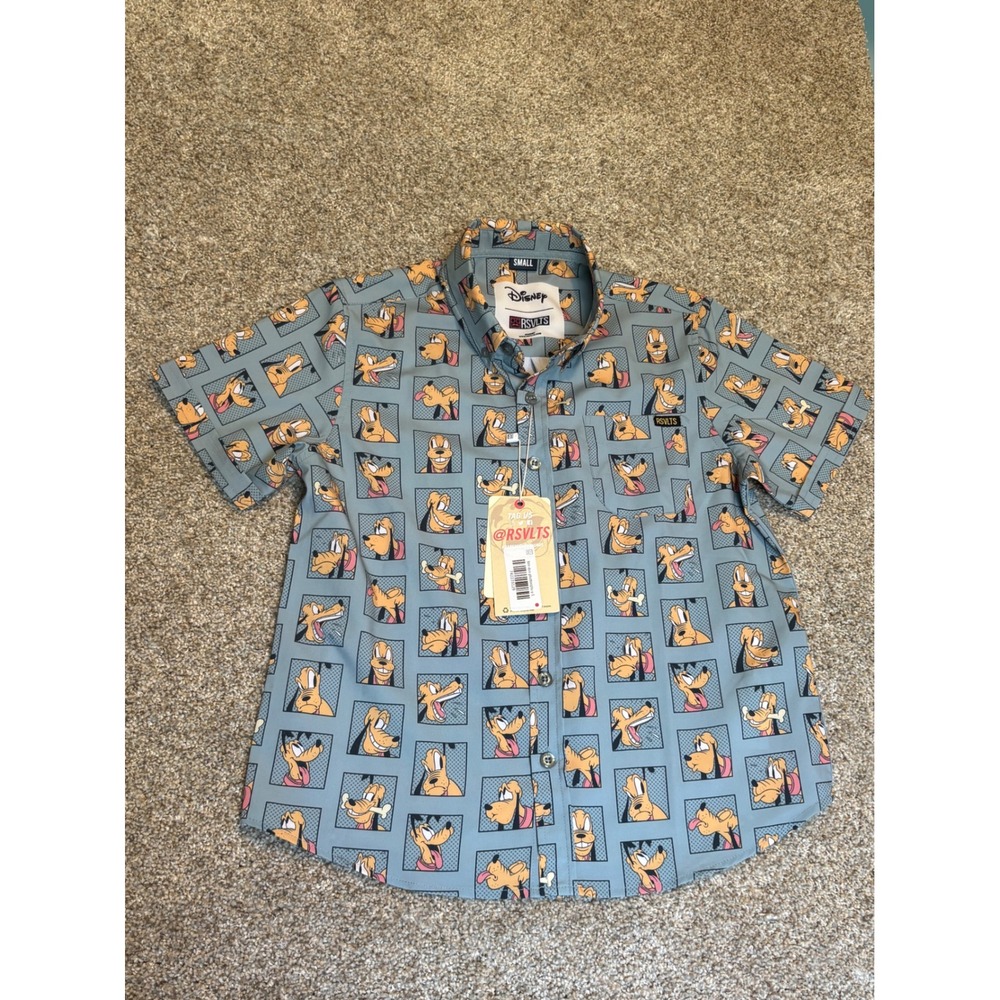RSVLTS Button Down Shirt Kids Small Blue Disney Pluto KUNUFLEX Short Sleeve